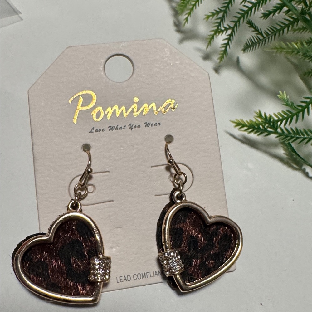 Pomina Leopard Print Heart Dangle Earrings (BR1010/1)